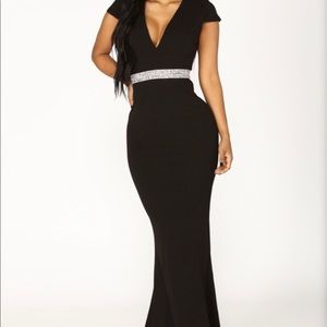 NEW Black floor-length trumpet dress w/rhinestones